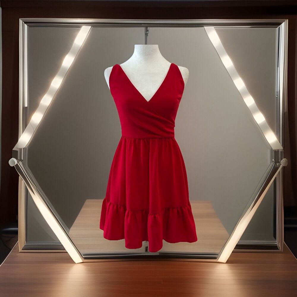 Dress The Population Red Mini Dress XS Ruffle Spaghetti Strap Cocktail Coquette
